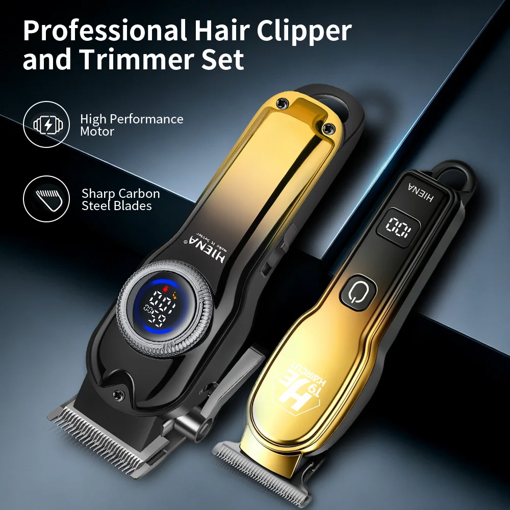 HIENA 3IN1 Barber Clipper LCD USB Cordless Trimmer Shaver Men Haircut Kit with Combs & Barber Cape