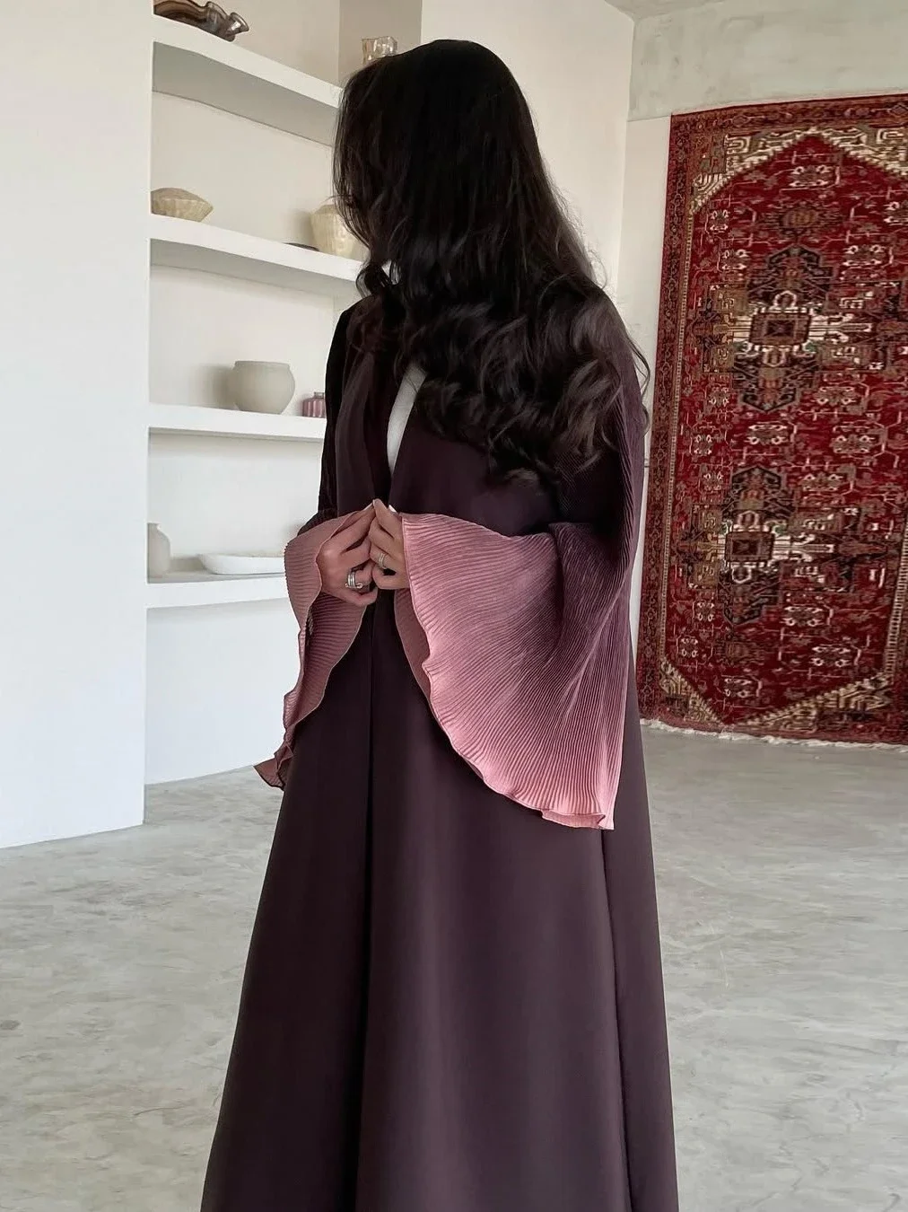 Eid Abaya Robe en mousseline de soie femmes musulmanes été plissé manches évasées Cardigan fête Jalabiya Ramadan robes Largo caftan Robe arabe