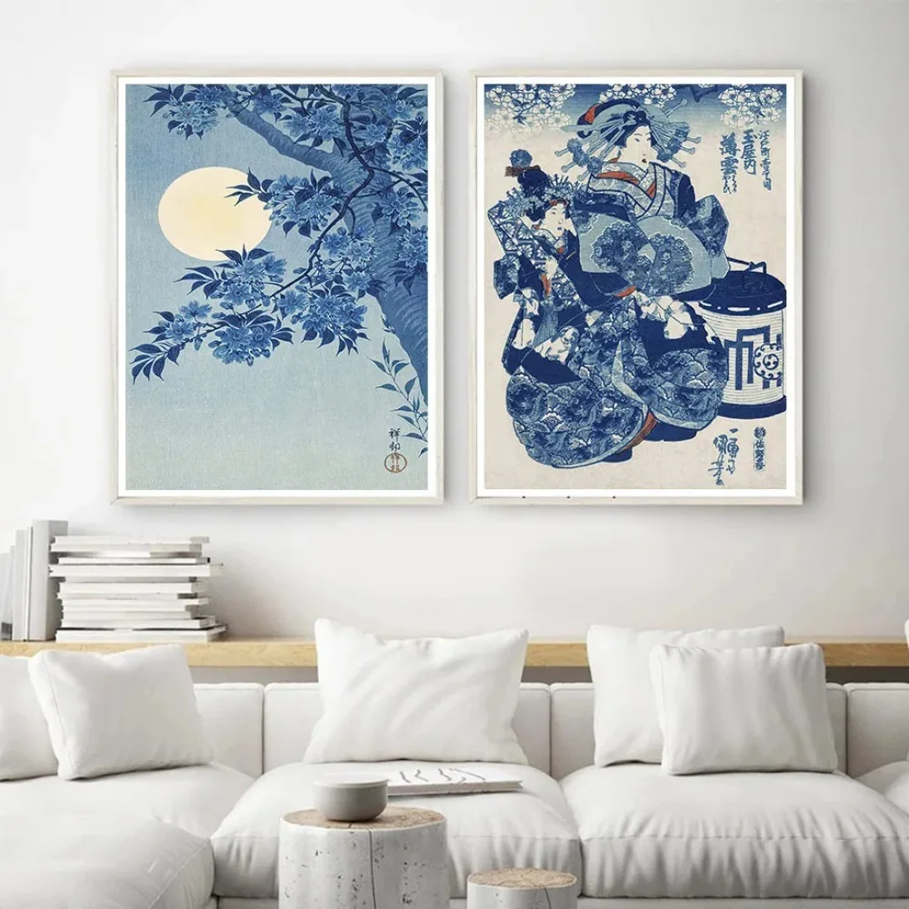 Vintage Hokusai Waves Mount Japanese Women Wall Art Canvas Painting Japan Wall Living Room Decor