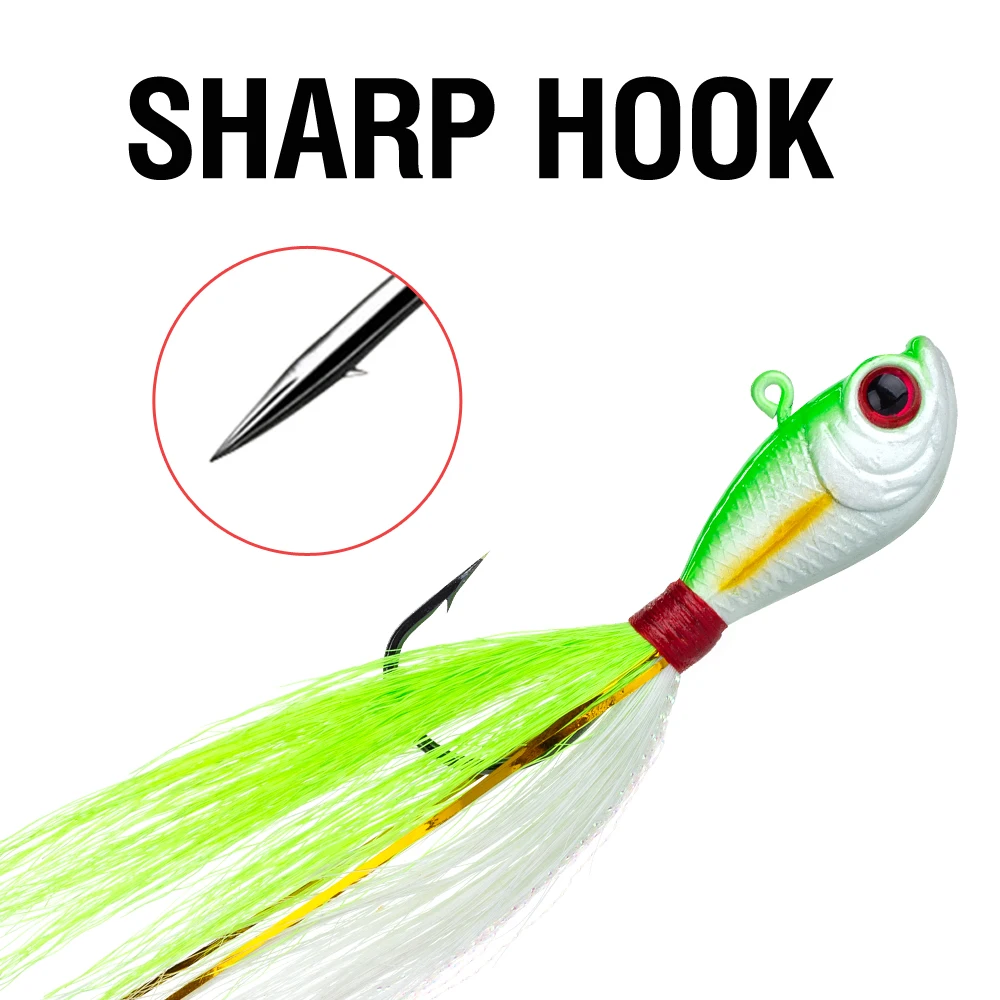 5Pcs Jig Kopf Bucktail Haken 14g/21g/28g/42g/56g künstliche Casting Köder Metall Angeln Jig Köder 3D Auge Swimbait mit Haken – Detail 4