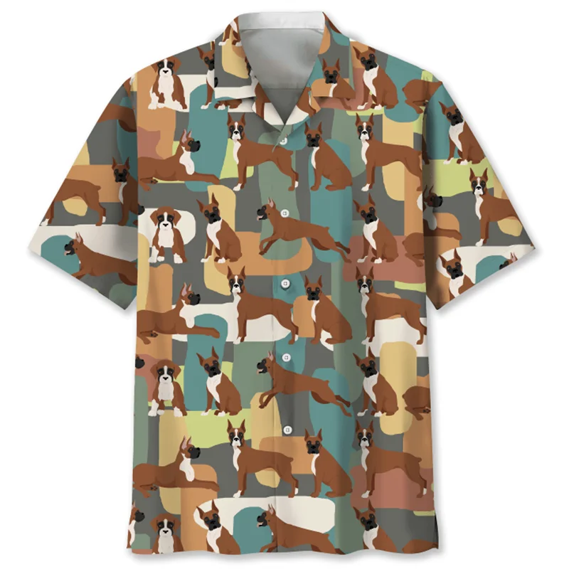 Hawaiian Dog Graphics Shirts For Men 3D Printed Animal Short Sleeve Street Button Blouse Summer Women Y2k Oversized Lapel Shirt