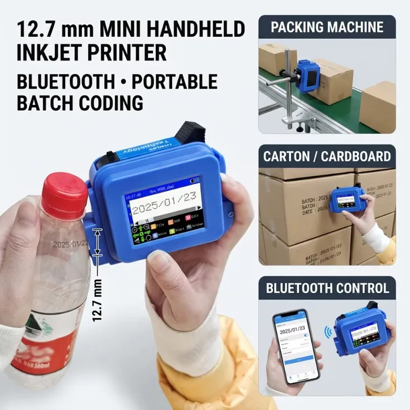 Mini 12.7mm Handheld Inkjet Coder High‑Quality Portable Batch Expiry Coding for Carton Cardboard Packaging Machine