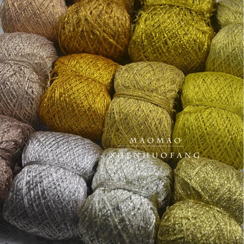 50g/Lot Gold Silver Metallic Yarn Sparkly Crochet Metallized Threads Hollow Yarns for Hand Knitting DIY Amigurumi Doll line