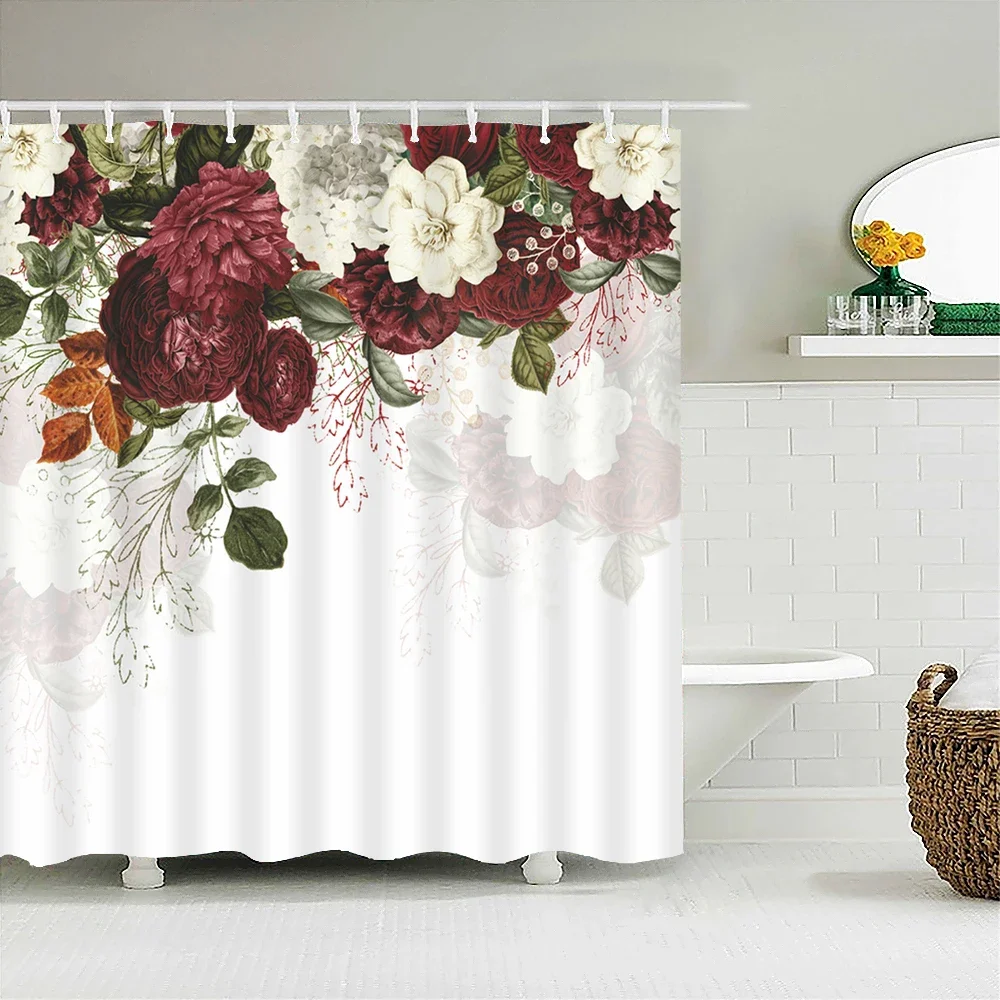 Waterproof Shower Curtains Flowers Birds 3d Bathroom Curtains With Hooks Home Decoration 180*240cm Printing Washable Bath Screen