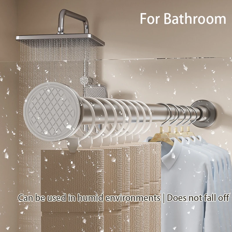 No Punch Telescopic Drying Rack,110-200cm Retractable Metal Pole for Curtain,Clothes Hanging Rod for Balcony Bathroom Wardrobe