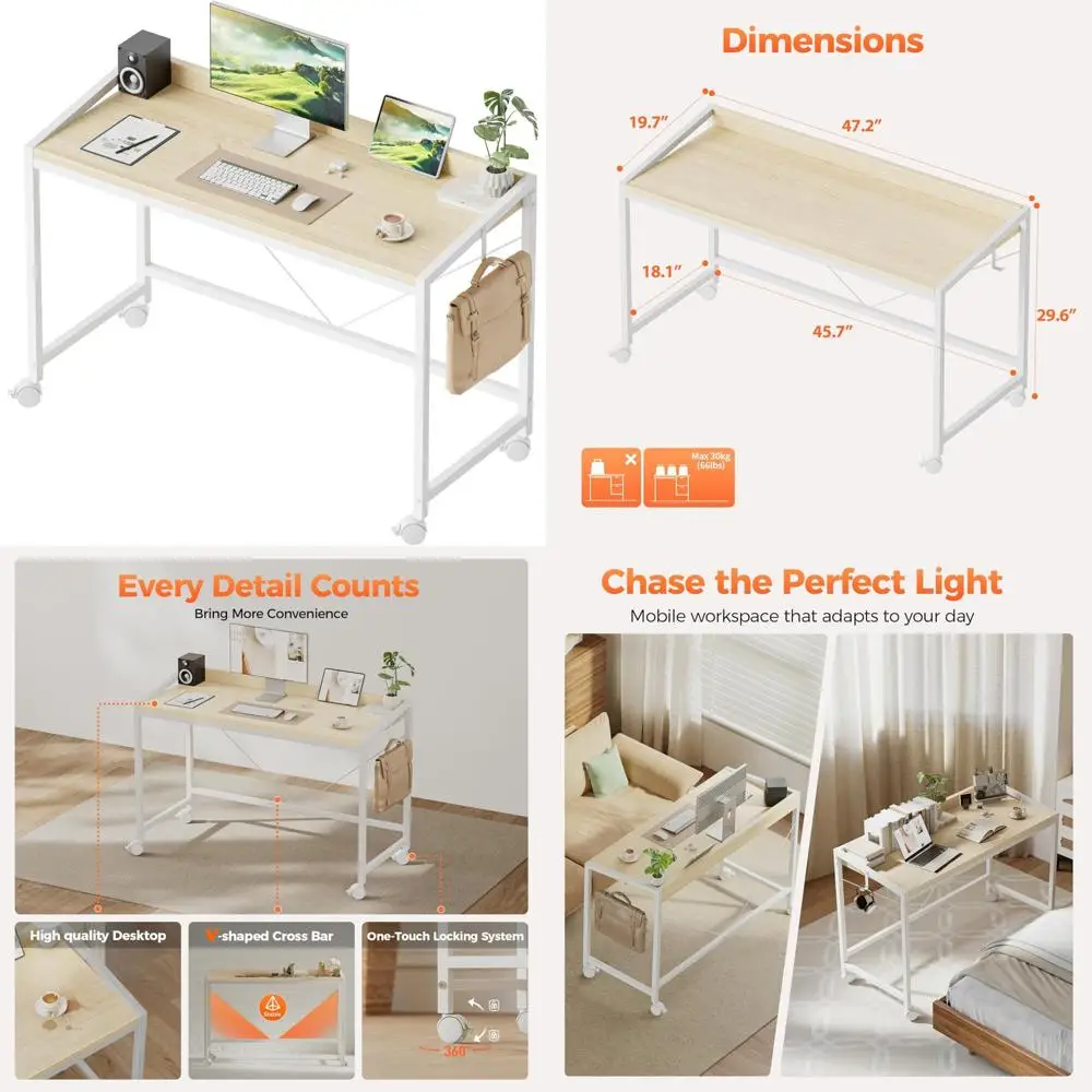 مكتب ألعاب مدمج مع عجلات للمساحات الصغيرة، ومكتب منزلي حديث وبسيط وطاولة كتابة للدراسة #1