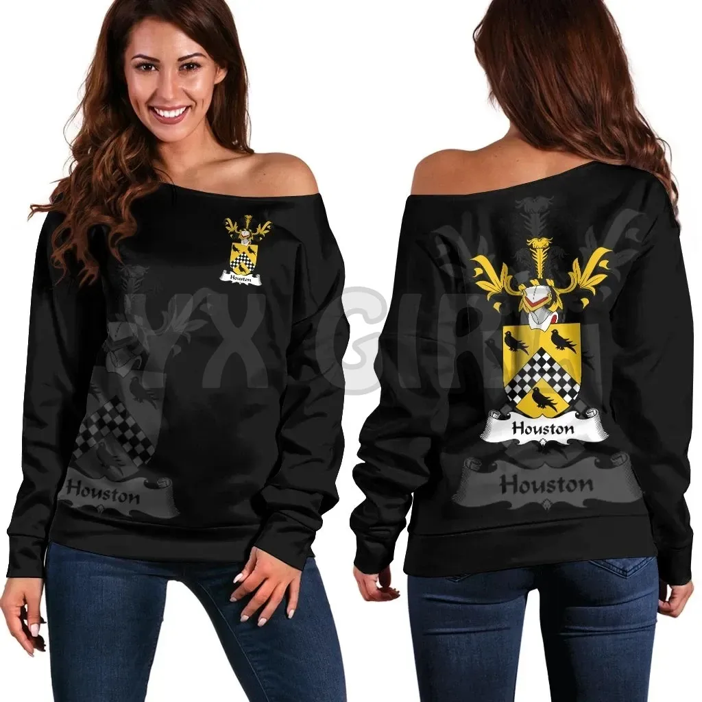 YX GIRL Laing Family Crest Women's Off Shoulder Sweater 3D Printed Novelty Women Casual Long Sleeve Sweater Pullover