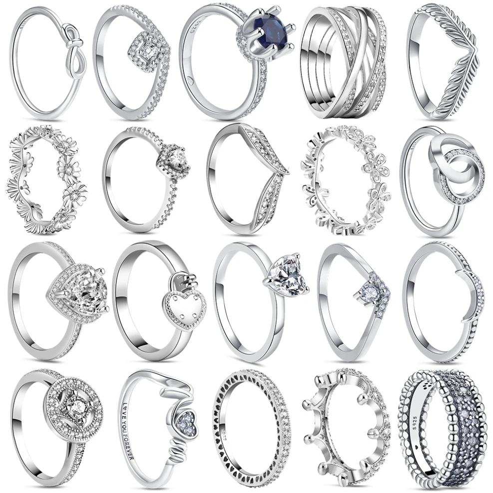 925 Sterling Silver Rings For Women Original Crown Love Heart Wishbone Engagement Wedding Rose Gold Crystal Ring Luxury Jewelry