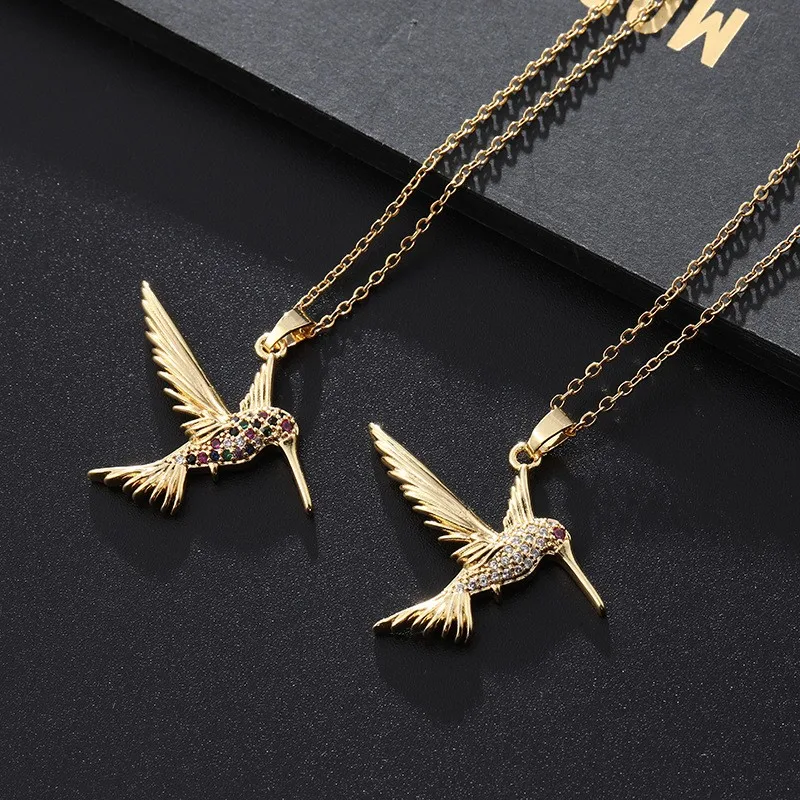 Ole 316L Stainless Steel Gold Plated Hummingbird Bird Pendant Necklace For Women Fashion Girls Woodpecker Clavicle Chain Sexy