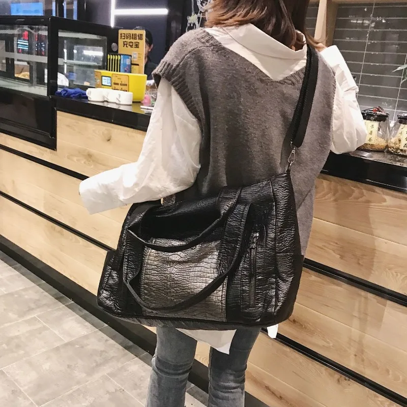 Handbag Shoulder Crossbody Tote Retro PU Crocodile Lines Large Capacity Casual Travel Bag Personality Trendy Shopping All-match