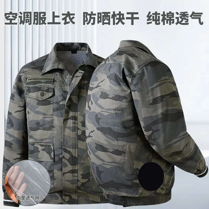Upgraded Side-2-hole Air-conditioning Suit Pure Cotton Summer Men's Cooling Work Suit with Fan