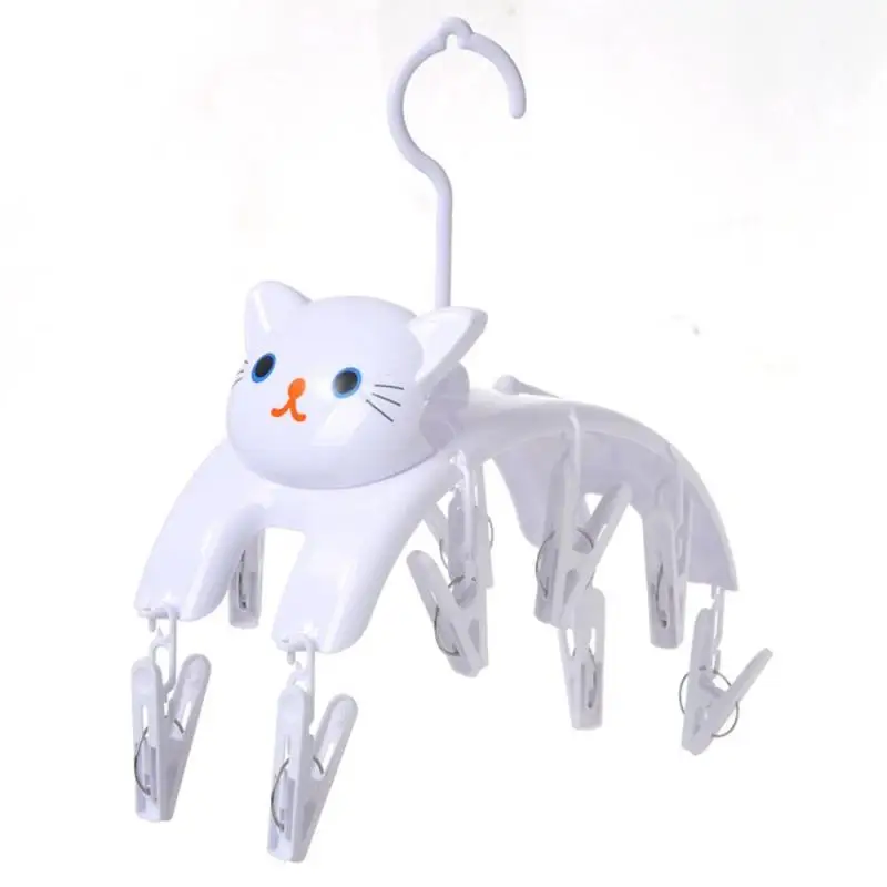 Multi-head Hanging Drying Rack White Hanging Cartoon Cute Durable The Bulls Portable Hanger Windproof Clothes Hanger 10 Clips
