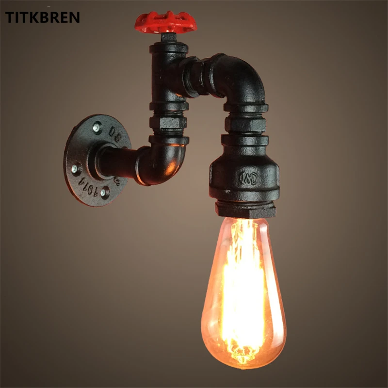 

Industrial Water Pipe Wall Light American Vintage Black Iron Single-Head Sconce Hallway Basement Steampunk Lamp Fixtures