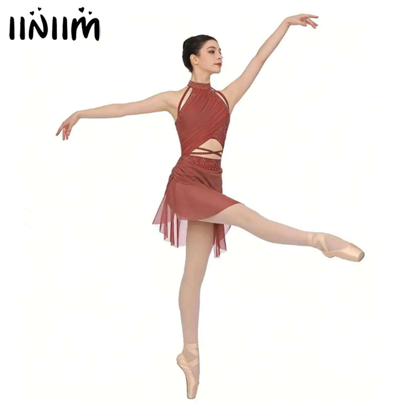 

Женское блестящее балетное трико со стразами, платье для лирического танца, гимнастики, фигурного катания, сценический костюм с накладкой