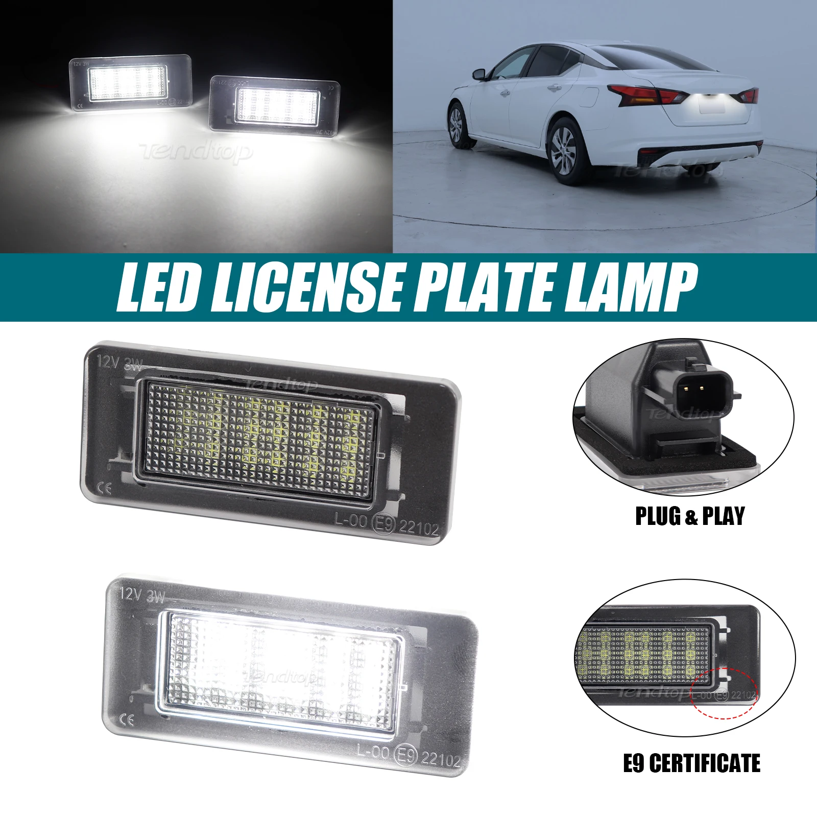 Full LED License Number Plate Light Lamp Assembly White 6000k For Dacia Duster for Nissan Altoma L34 Serena C27 for Suzuki Landy