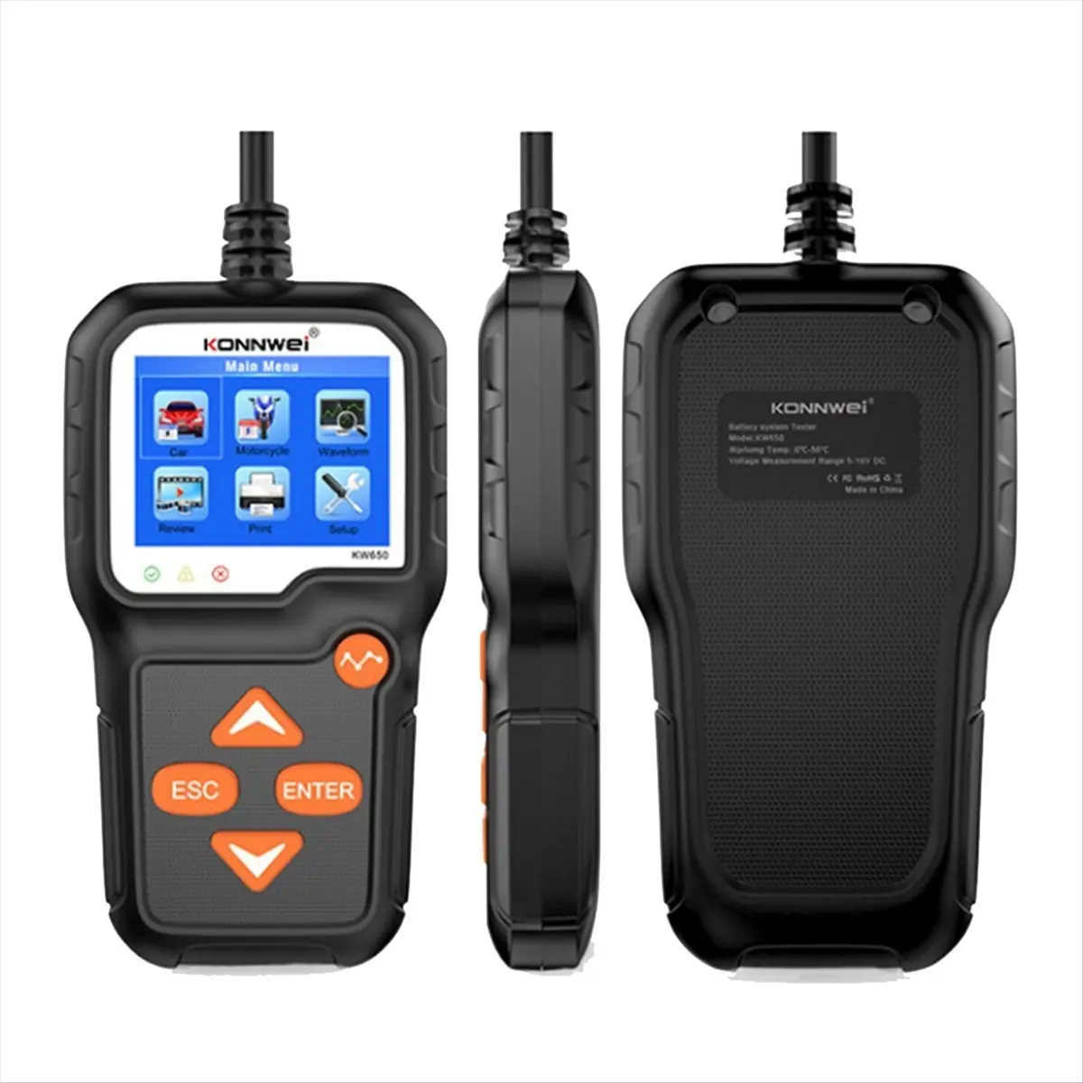 A23Z KW650 6V-12V Car Battery Tester 100-2000CCA Automotive Battery Tester for Vehicles Marine Motorcycle
