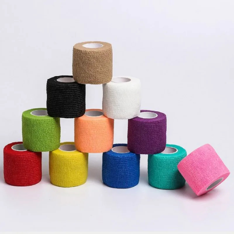 1pc 5cm*4.5m Grip Wrap Disposable Nonwoven Self Adhesive Elastic Bandage Finger Wrist Protection Tape Tattoo 18 Color