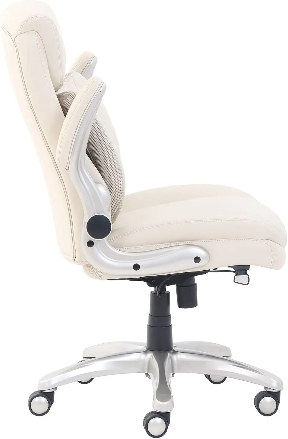 Silla ergonómica de escritorio para oficina, asiento ejecutivo con reposabrazos abatible hacia arriba, altura ajustable, inclinación y soporte Lumbar, color crema Bond