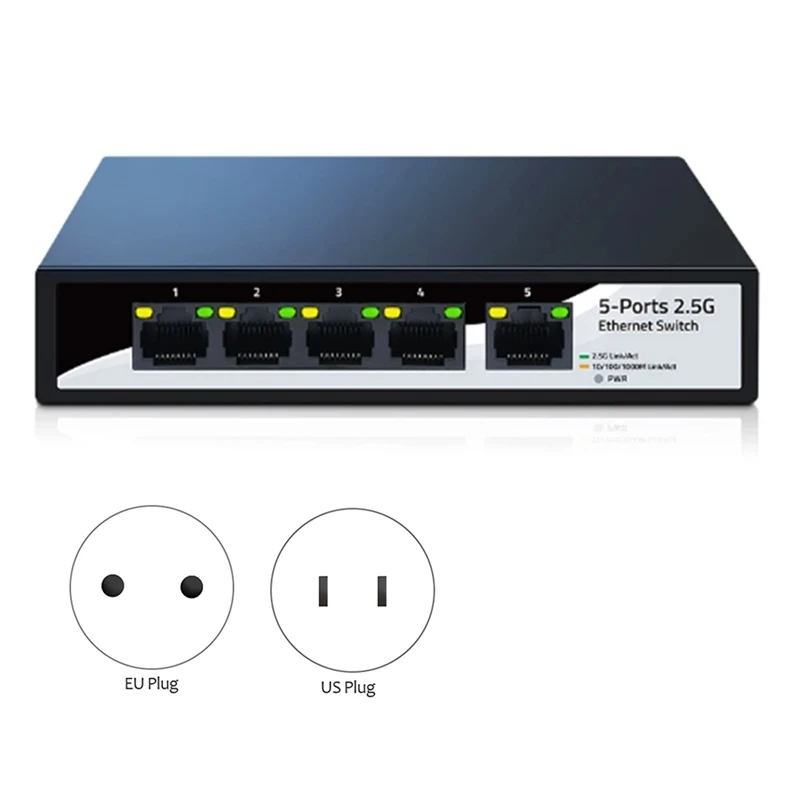 

2.5Gbe Ethernet Switch 5 Port 2.5G Network Switch Fanless Small Home Lab Setup Switch Unmanaged Plug And Play