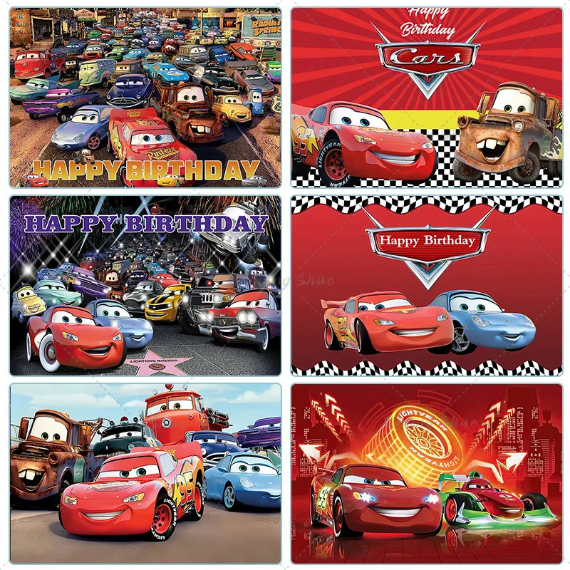 Cars Theme Baby 1st Birthday Backdrops Custom Photography Lightning McQueen Racing Party Decor Background Photographic Studio