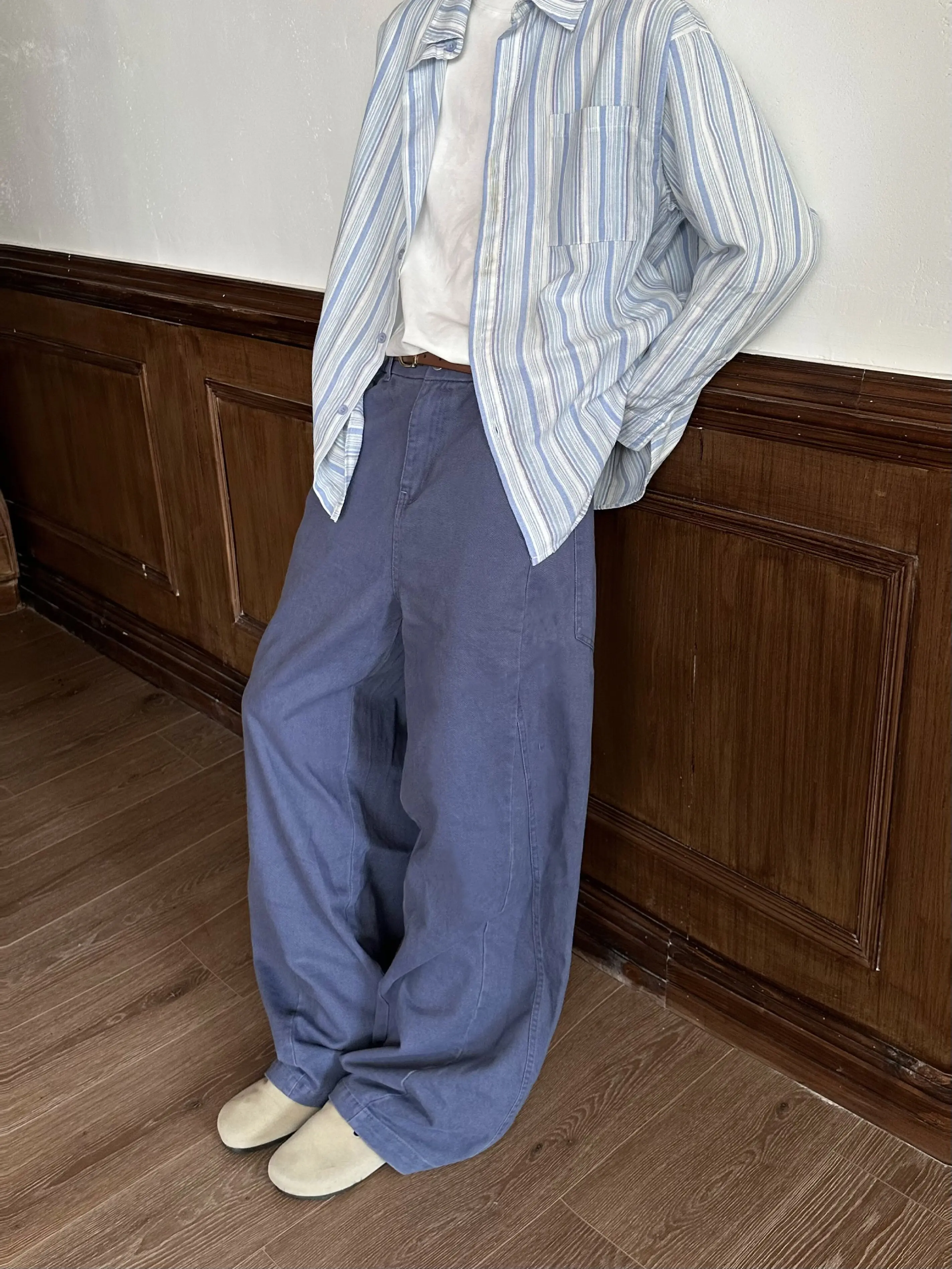 Retro American High Street Washed Blue Jeans Wide Leg Casual Pants Knife  3D Splitting Men's Loose Fit Denim Long Trousers