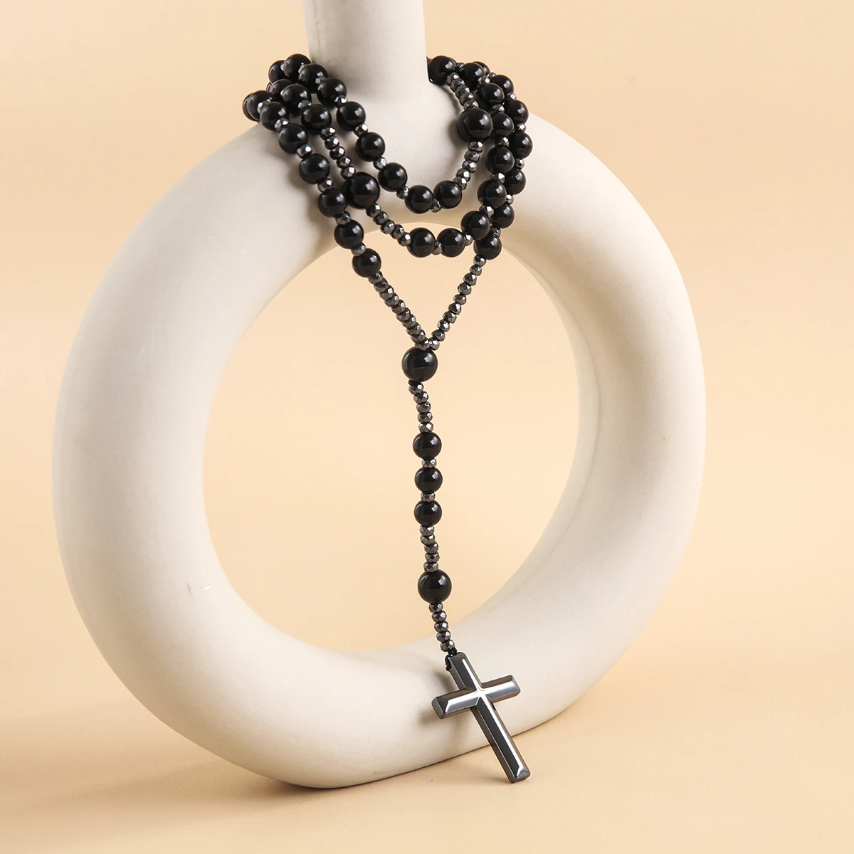 Wholesale Stone Crystal Catholic Rosary Beads Necklace, Beaded Black Rosary Necklaces Jewelry for Women Men