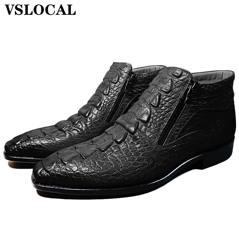 

Luxury Brand Chelsea Boots Ankle Shoes Black Brown Croco Prints ZIP Cowboy Boots Man Genuine Leather Dress Boots For Men