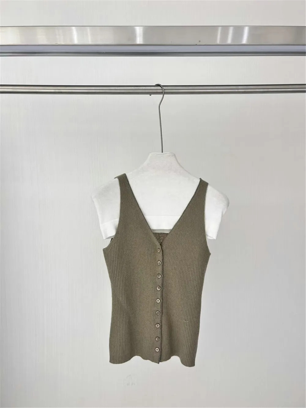 25 الخريف/الشتاء جودة عالية الخامس الرقبة الكشمير الثقيلة سلسلة من الخرز محبوك المرأة أسفل تانك #4