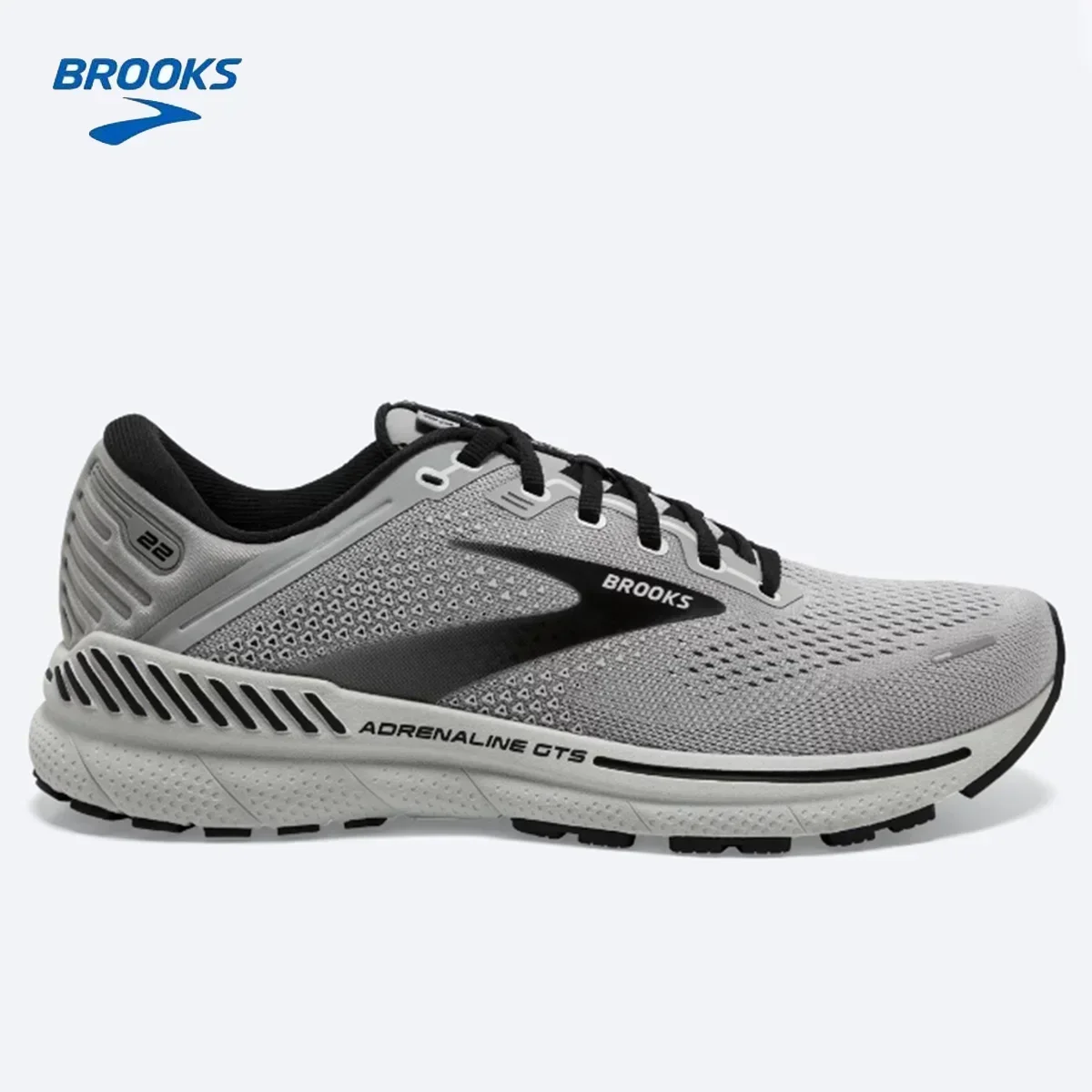 BROOKS Adrenaline GTS 22 sepatu lari pria, sneaker kasual latihan olahraga jalanan jarak jauh warna hitam eboni GTS 22