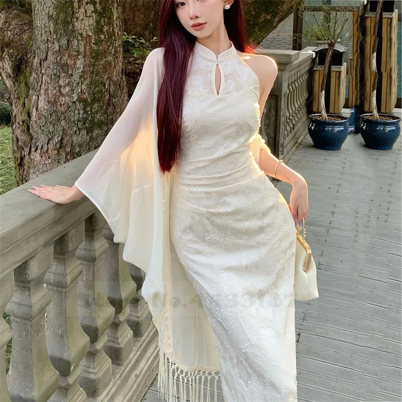 

New Chinese Style Improved Female Qipao Cheongsam Elegant Classic Long Chinese Dress Exquisite Jacquard Hanfu Set Sexy Vestidos