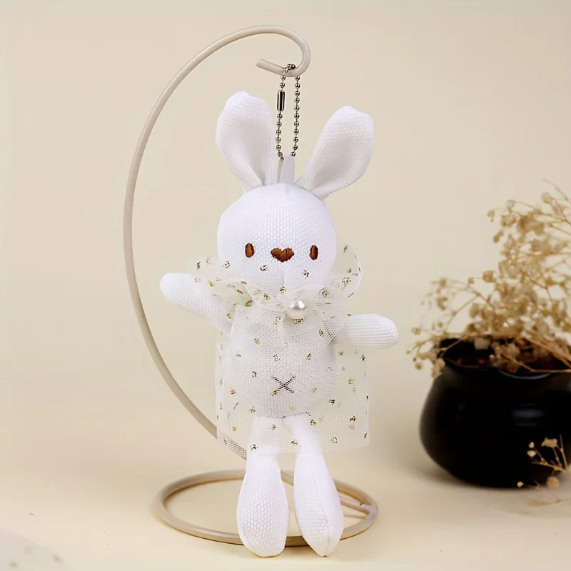 Small Plush Bunny Stuffed Animal Fluffy Rabbit Keychain Pendant for Backpacks Cute Easter Gifts Decor Birthday Photo Props