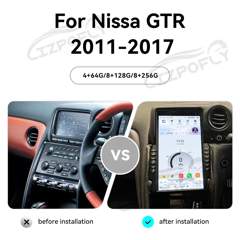 13.6 Inch Android 14 Car Radio for Nissan GT-R GTR 2011-2017 Wireless CarPlay GPS Navigation DSP Multimedia Head Unit