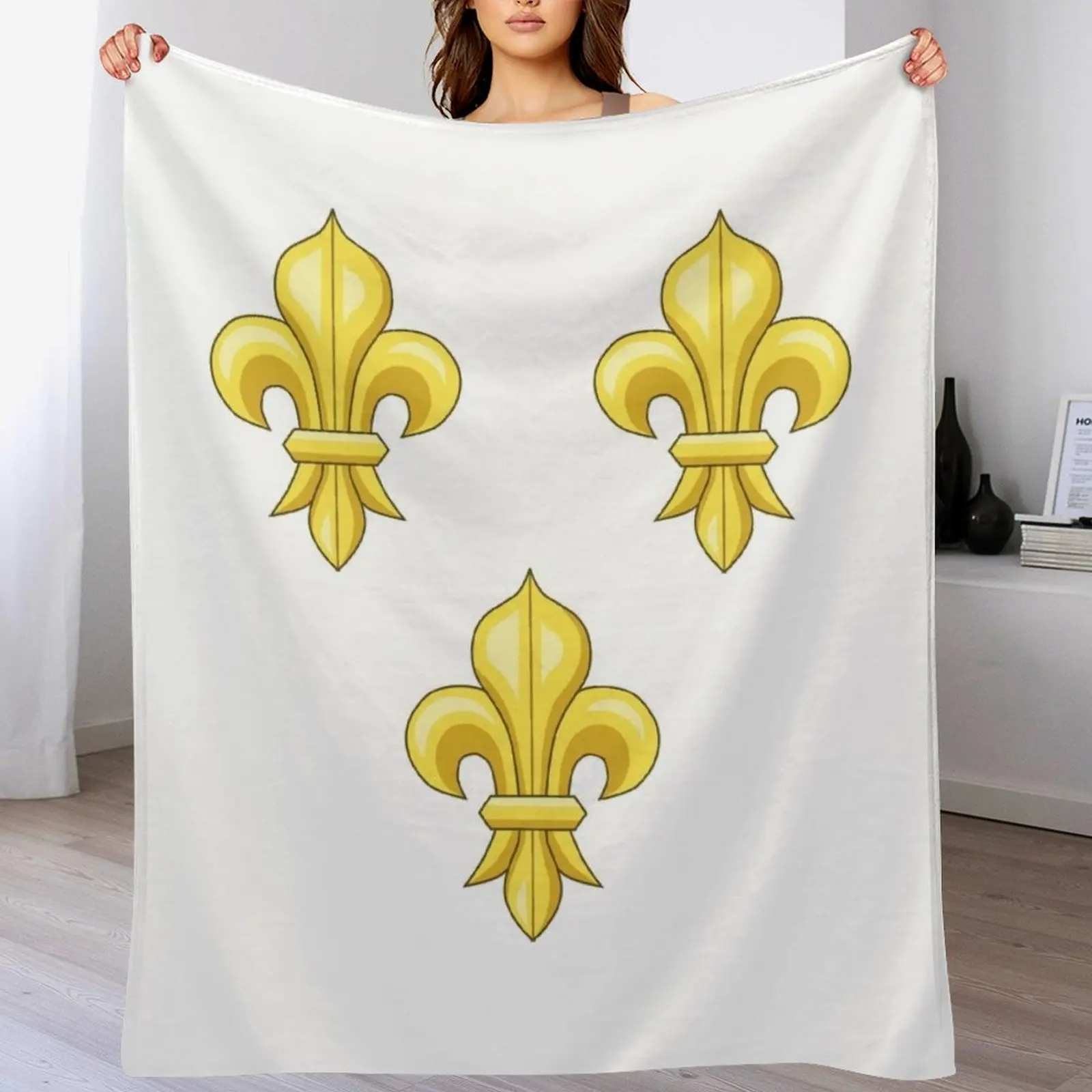 

Blason France moderne French royal golden yellow fleur de lys lis blue King of France coat of arms vintage white b Throw Blanket