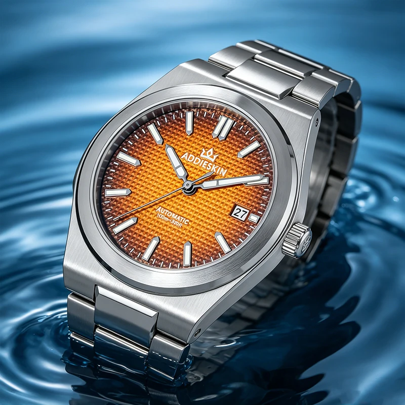 

ADDIESKIN K004 Yellow Waffle Dial 9015 Automatic Movement with Skeleton Case Back Ultra Thin 10mm BGW9 Lume Men's Dress Watch