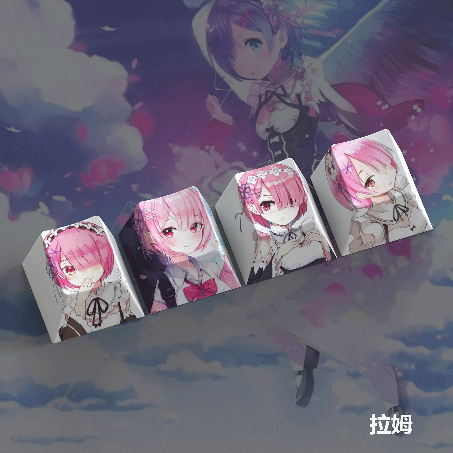 4 Keys/set Re:Life In A Different World From Zero Keycaps PBT Dye Subbed Key Caps Cherry Profile Anime Cartoon Keycap R4 Height