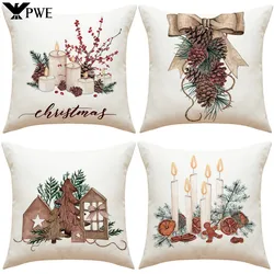 Weihnachten Kissen bezug Tannenzapfen Kerzenhalter Leinen Print Kissen bezug für Sofa Wohnzimmer Schlafzimmer Kissen bezug Wohnkultur