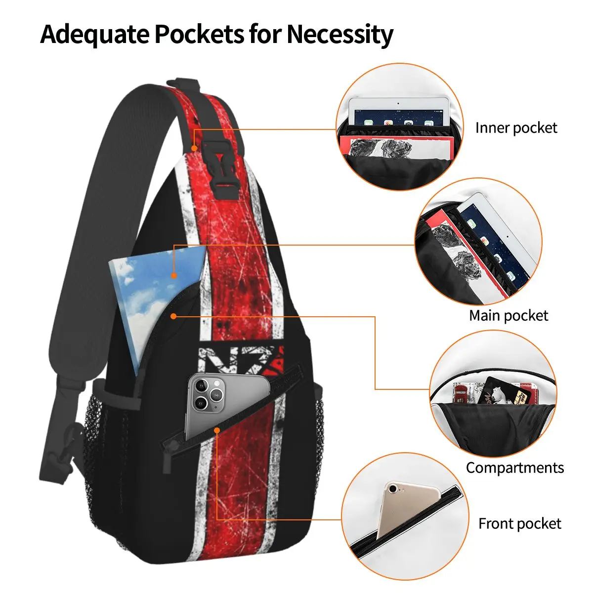 Mass Effect-N7 Sling Backpack Sling Bag Hiking Travel Chest Bag Daypack Men\'S Fashion Crossbody Backpack Shoulder Bag Pouch