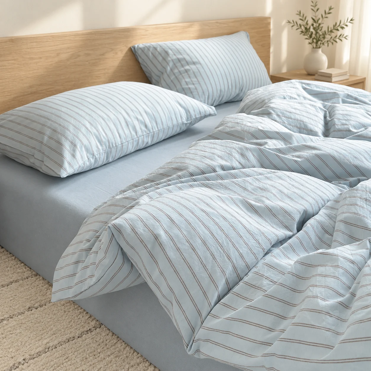 Blue Striped Bedding Sets 2026 Minimalist Duvet Cover Set 100% Cotton Single Twin Size Double Bed Sheet Set For Bedroom