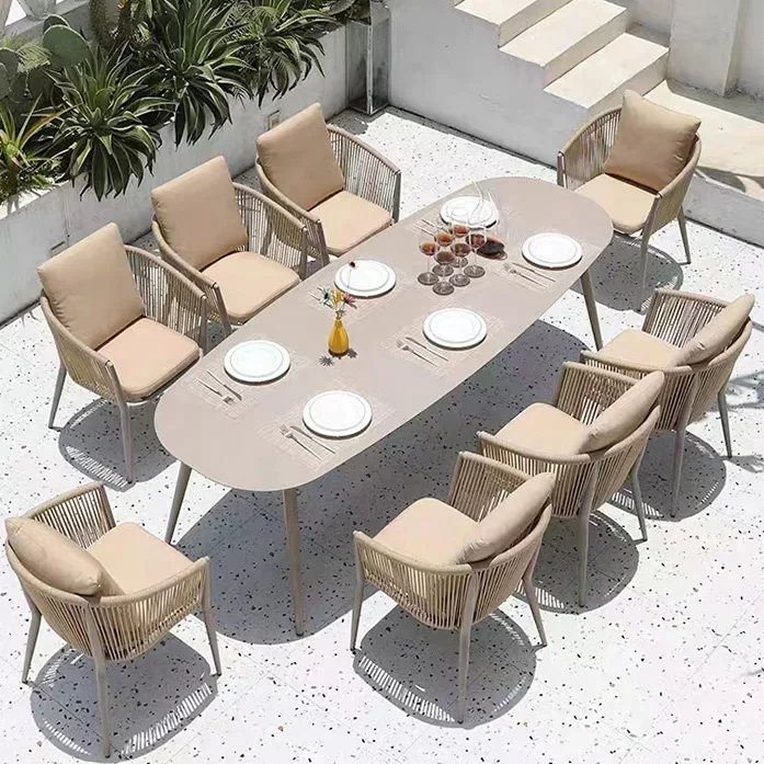 

Balcony Garden Restaurant Patio Furniture Dining Rope Set Plastic Wood Table And Outdoor Chair Set Garden Outdoor Furniture Set