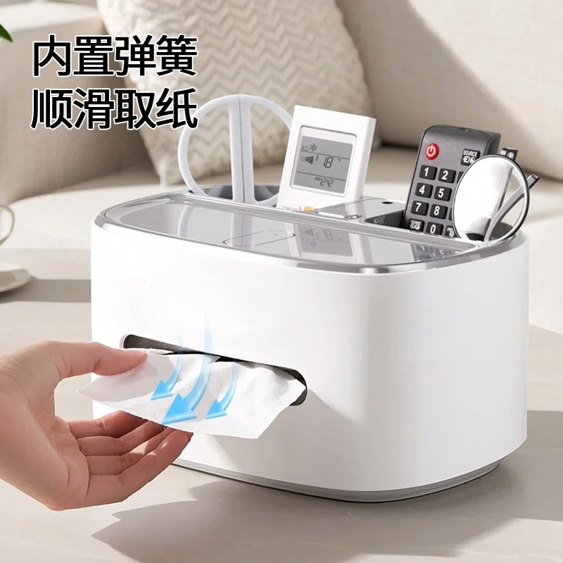 tissue box, paper drawing desktop, living room coffee table, napkin, remote control, light luxury, high-end 2026 new model