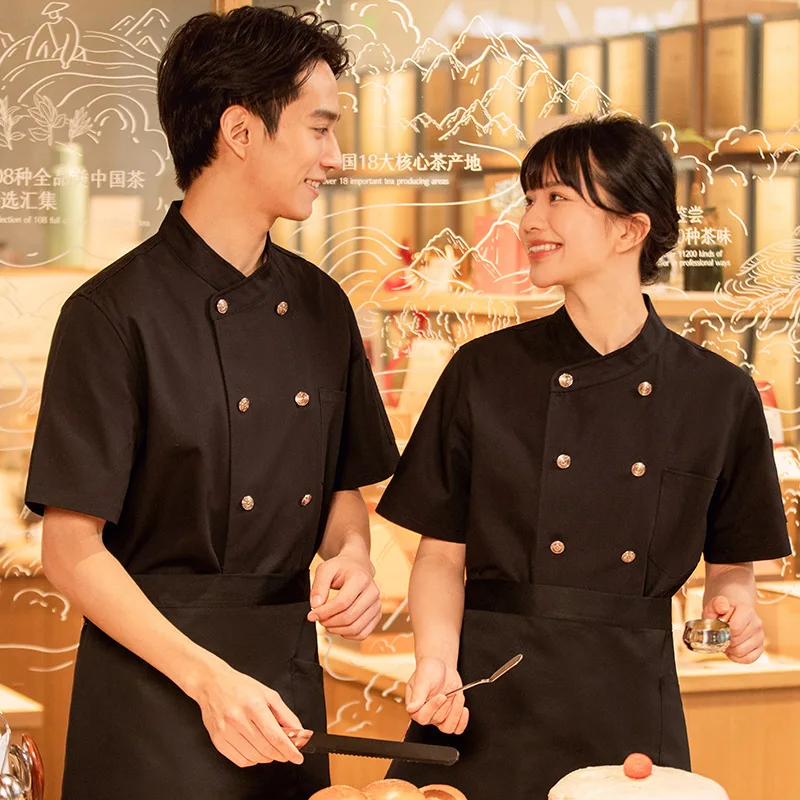 Uniforme de Chef en coton de qualité supérieure, manches courtes, cuisine d'été, Restaurant, hôtel, Chef de Chef, respirant, grande taille, vêtements de travail de cuisine