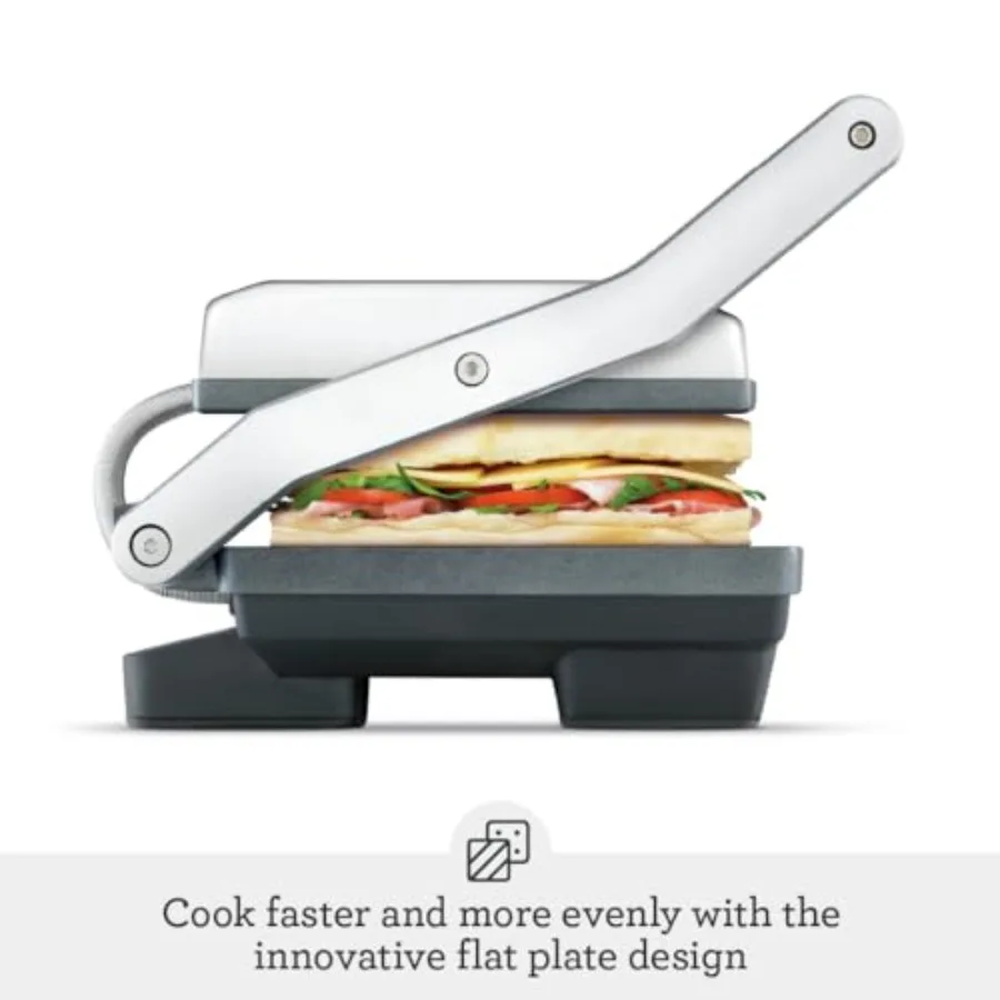 BSG520XL Panini Duo Antihaft-Sandwichmaker-Presse aus gebürstetem Edelstahl mit 2 Scheiben für perfekt gegrillte Sandwiches und Paninis