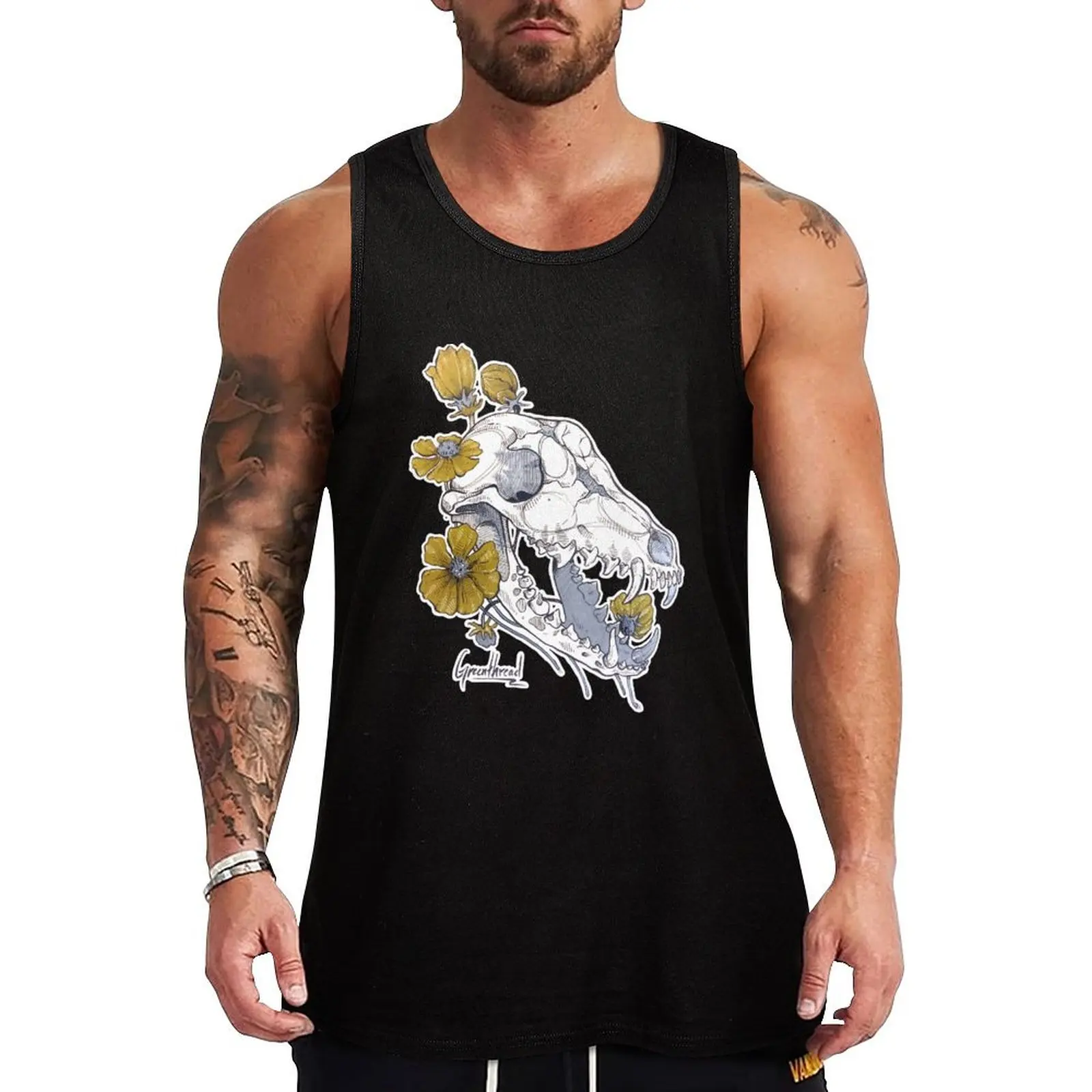 MorbidiTea - Greenthread with Coyote Skull Tank Top gym men sleeveless vest men