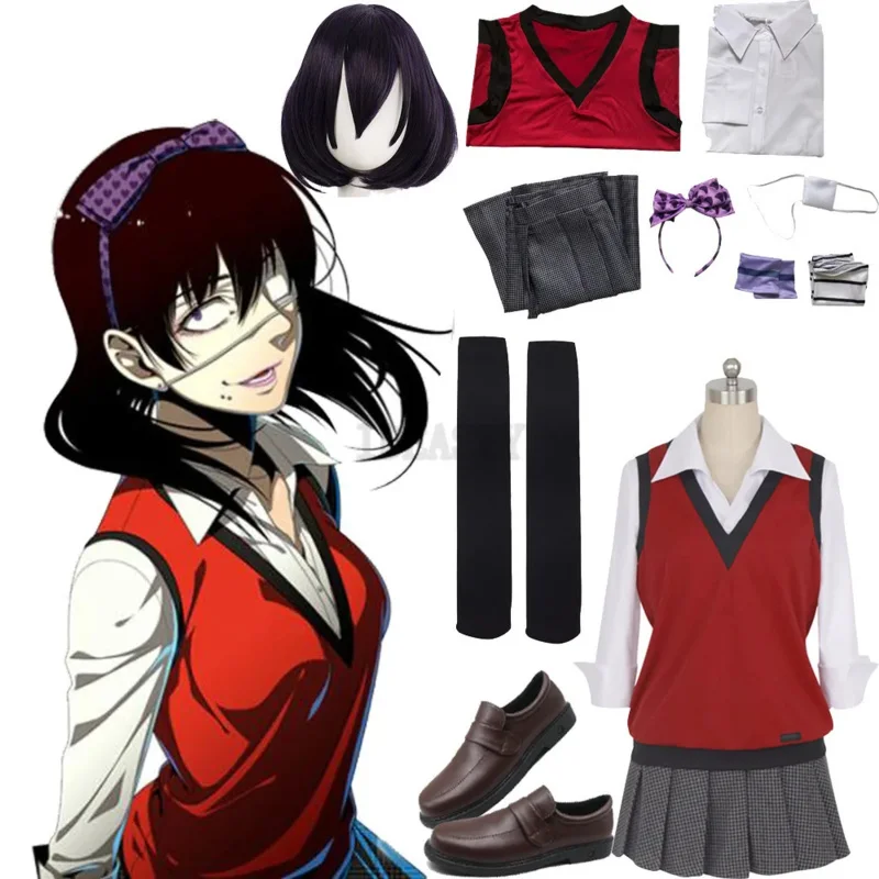 Anime Kakegurui Compulsive Gambler Midari Ikishima Cosplay Costume Japanese School Uniform Vest skirt Women JK Uniform wig