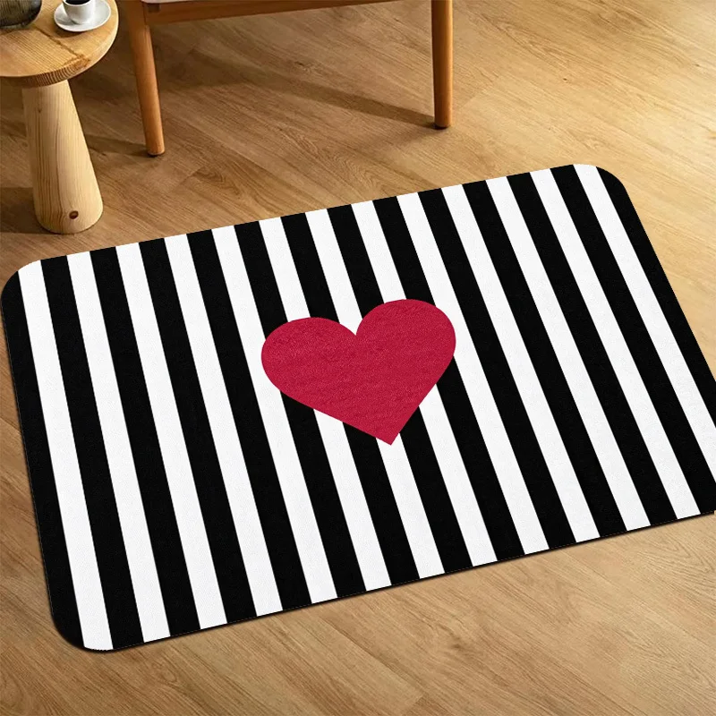 Heart Striped Decorative Doormat for Entryway Front Door Floor Mat Home Decor Multi Color Sweet Pattern Stylish Indoor House