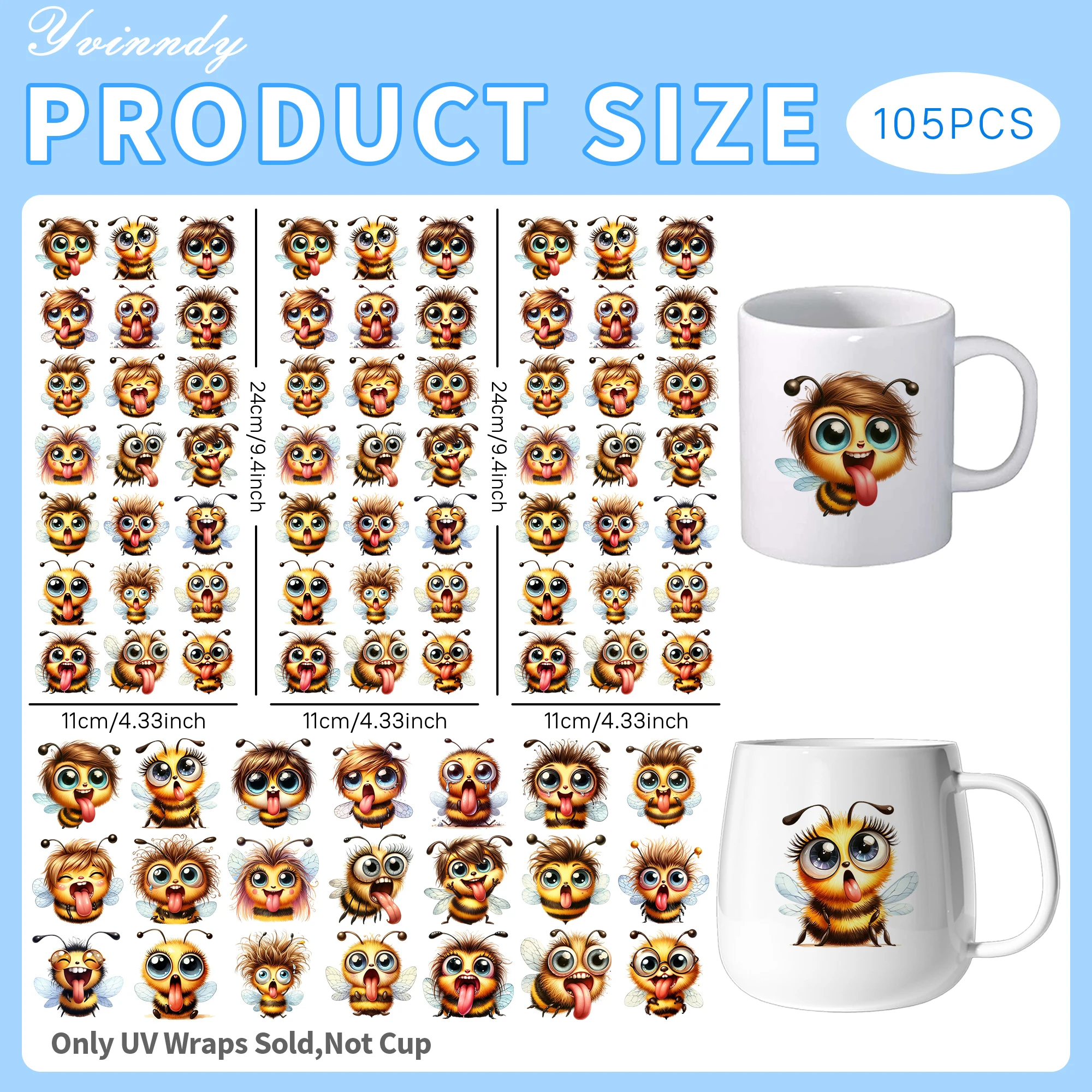105Pcs/Set Abstract bee decoration UV DTF Transfer Sticker DIY Craft Kits with Crystal Label 16oz Glass Jars Wrap Stickers