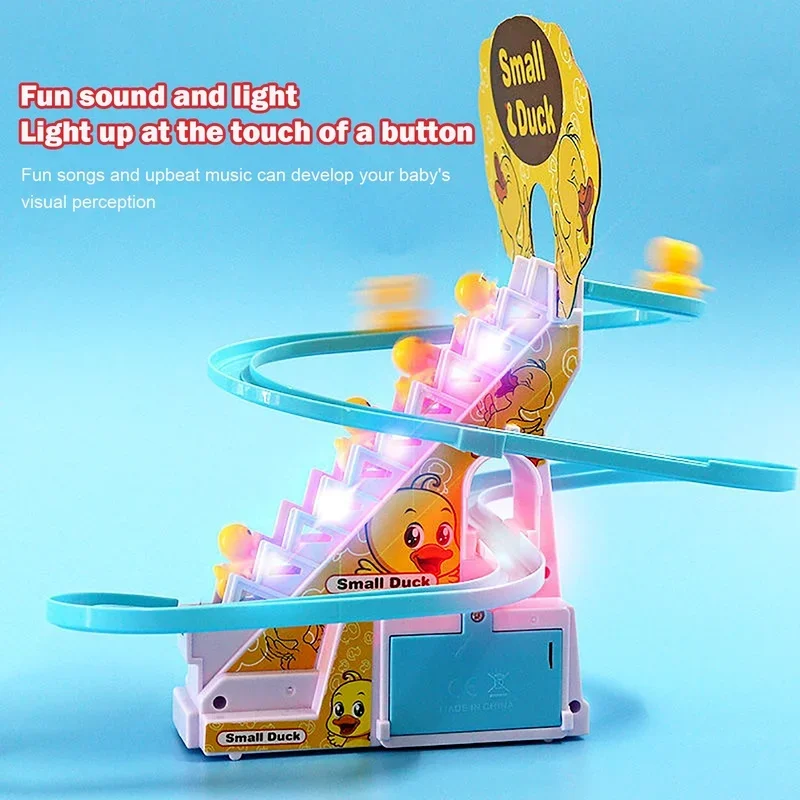 Electric Duck Climbing Stairs Toy Children Roller Coaster Toy Set Electric LED Light Music Amusement Climb Stairs Track Toy