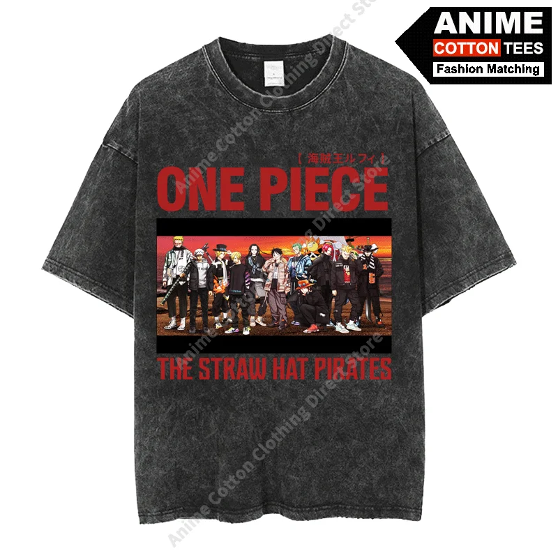 

Anime ONE PIECE - THE STRAW HAT PIRATES Creative Cover Print T Shirt Harajuku Men Women Short Sleeve Cotton Vintage Loose Tees