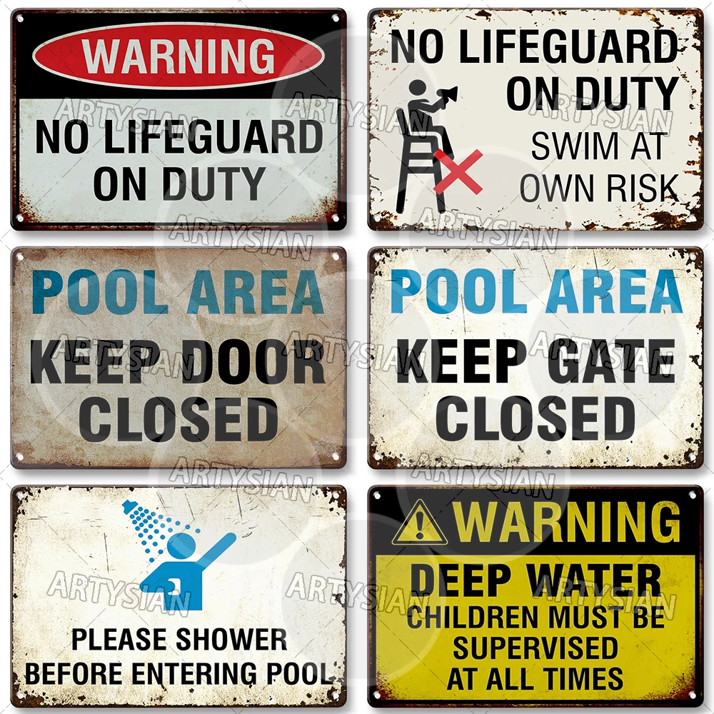 Swimming Pool Rules Metal Sign Pool Safety Water Hazard Plaque No Peeing in Pool No Diving Running Shallow Water Prohibition