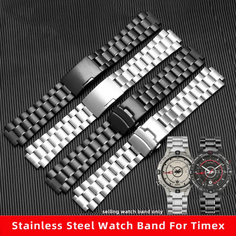 For TIMEX T2N720 T2N721 TW2R55500 T2N721 T2N739 men watch strap stainless steel watchband 24*16mm lug end silver black bracelet